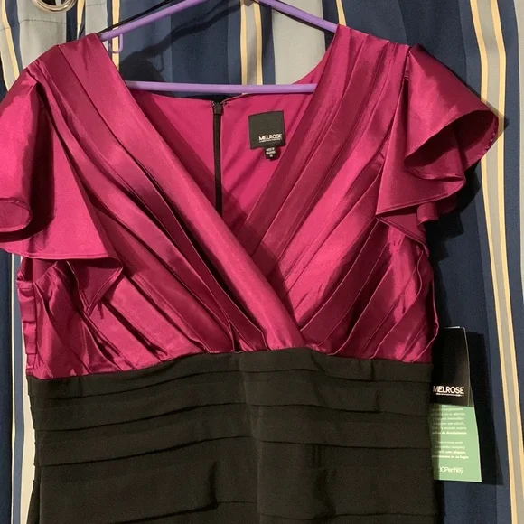 Melrose JCPenney cocktail dress, black and fuschia, super sexy, NWT, size 16 - Picture 2 of 7